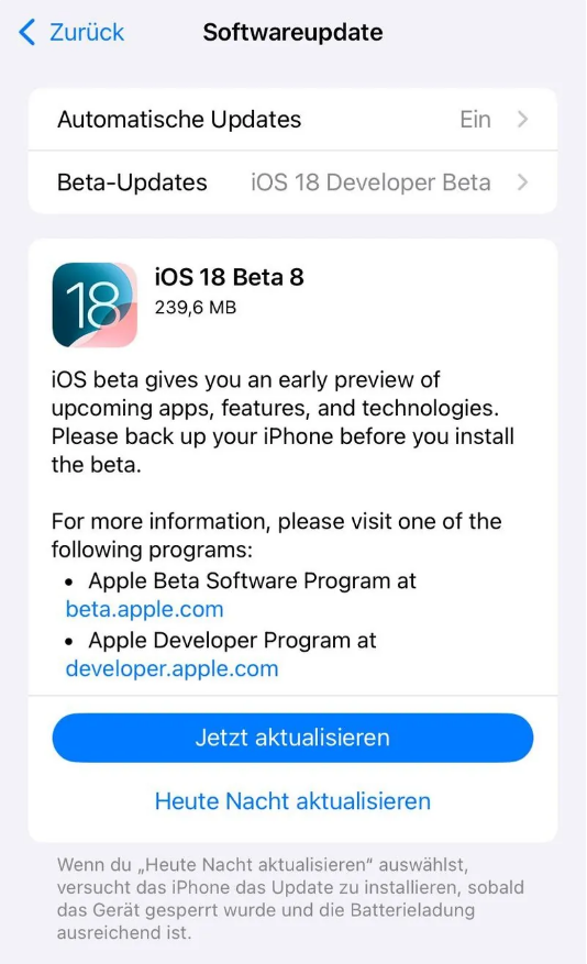 望奎苹果手机维修分享苹果 iOS / iPadOS 18 开发者预览版 Beta 8 发布 